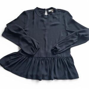 Loft -Long Sleeve Blouse with Ruffled Hem, XS